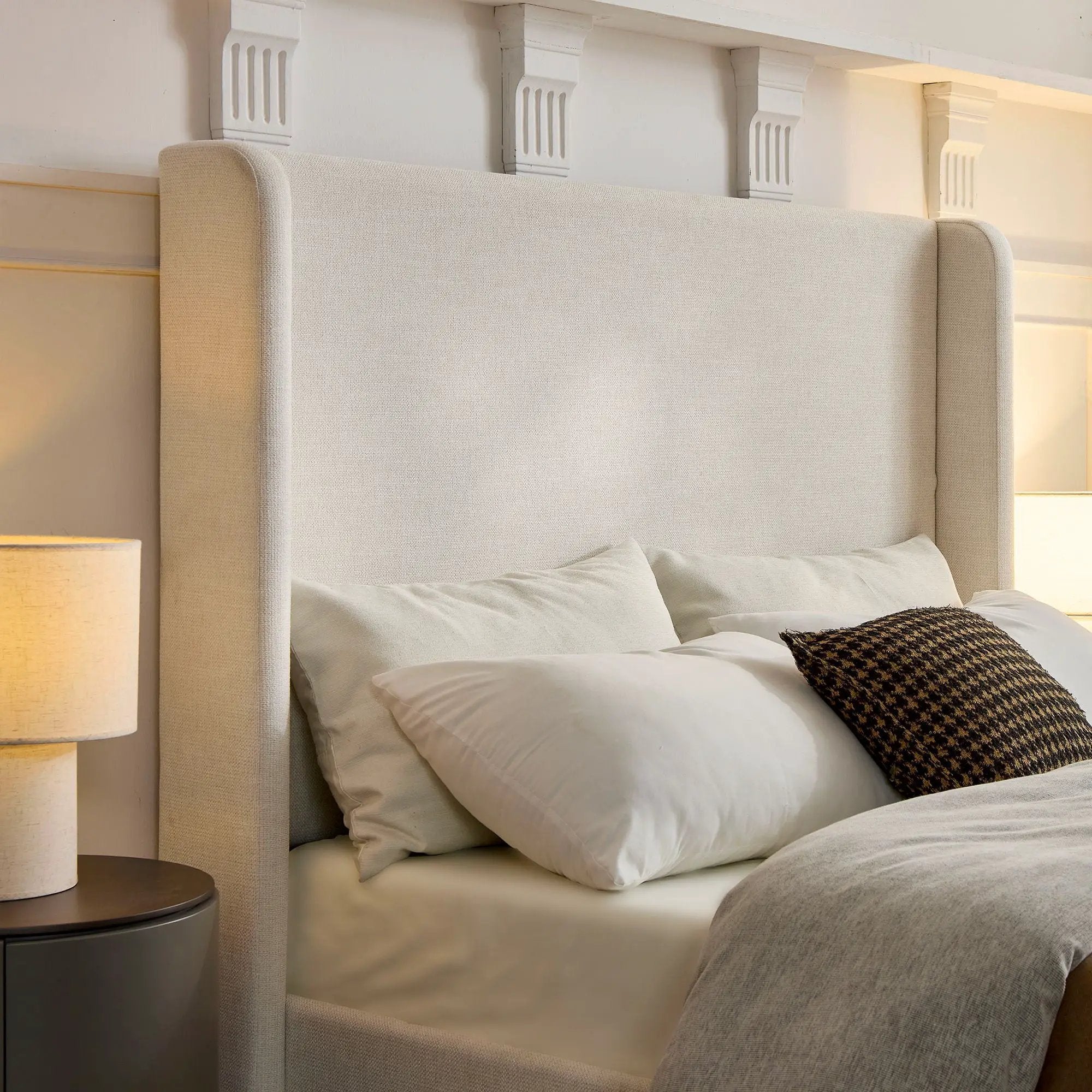 Carmen - Minimalist Upholstered Wingback Bed Frame With High Headboard