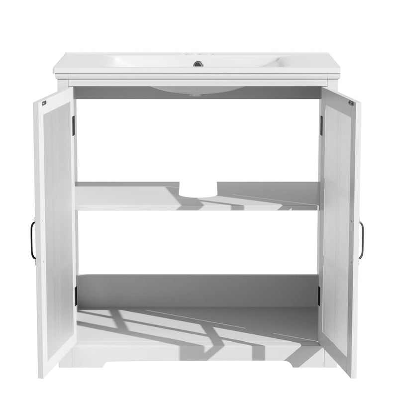 Modern Bathroom Vanity With Ceramic Sink, Tempered Blurred Glass Doors by HouseOfZazla