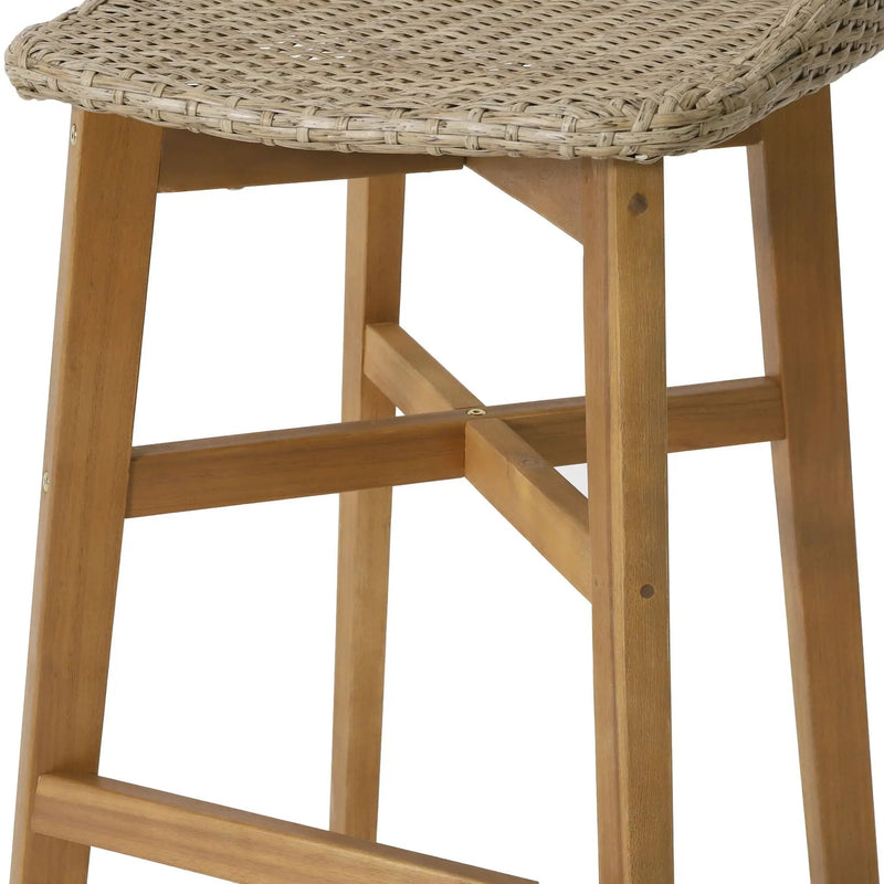 Beeson Outdoor Wicker and Acacia Wood Barstools Set, Water Resistant - Brown by HouseOfZazla