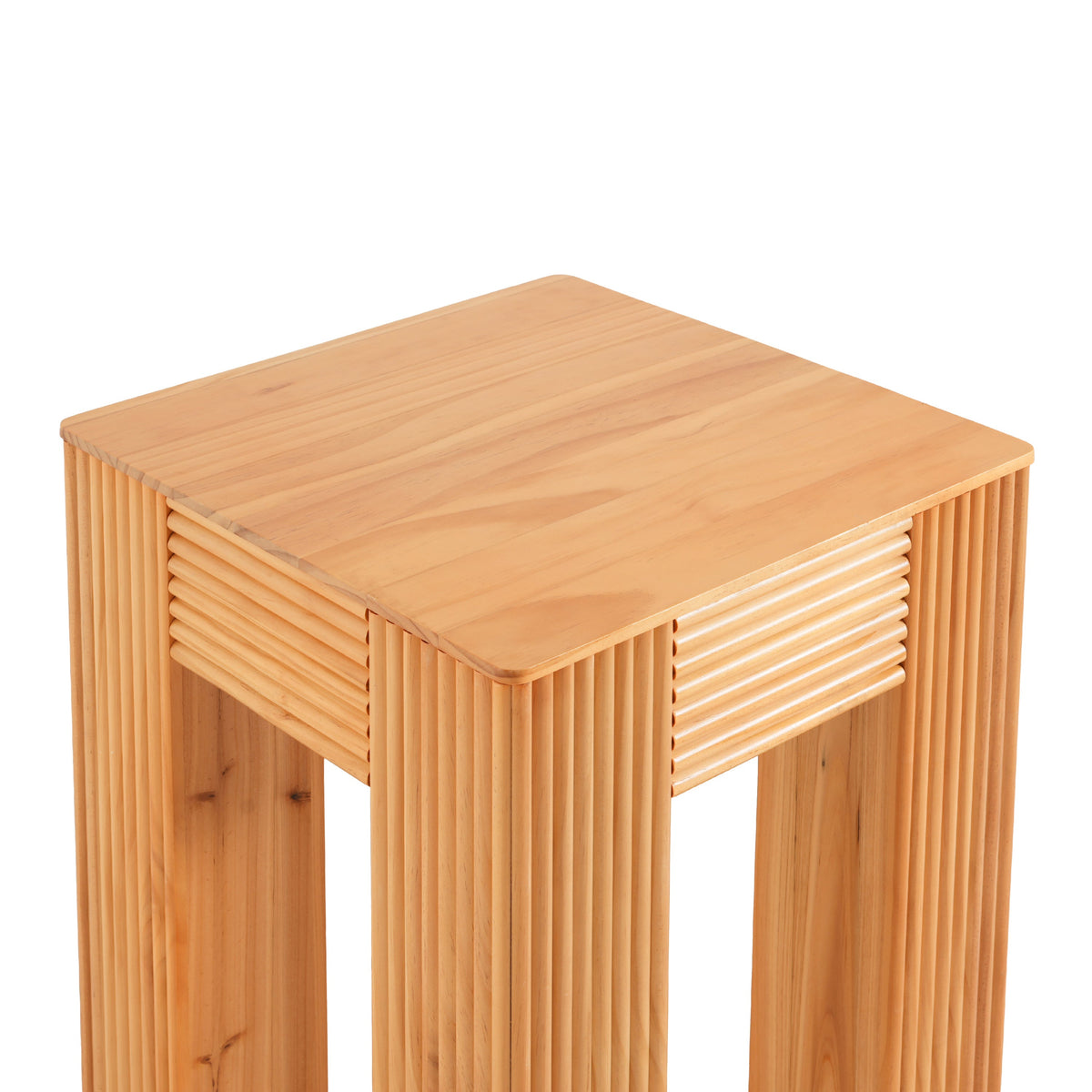 Natural Pine Wood Fluted Side Table with Elephant-Leg Design - Natural Pine, photo 9 of 10