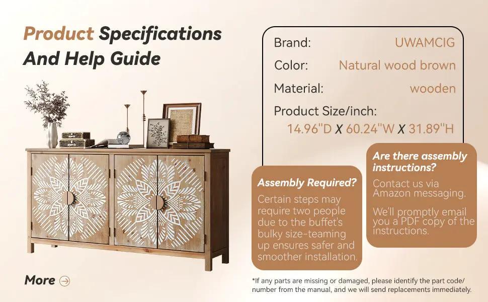 60" Wood Accent Cabinet with 4 Doors Brown and Antique White by HouseOfZazla