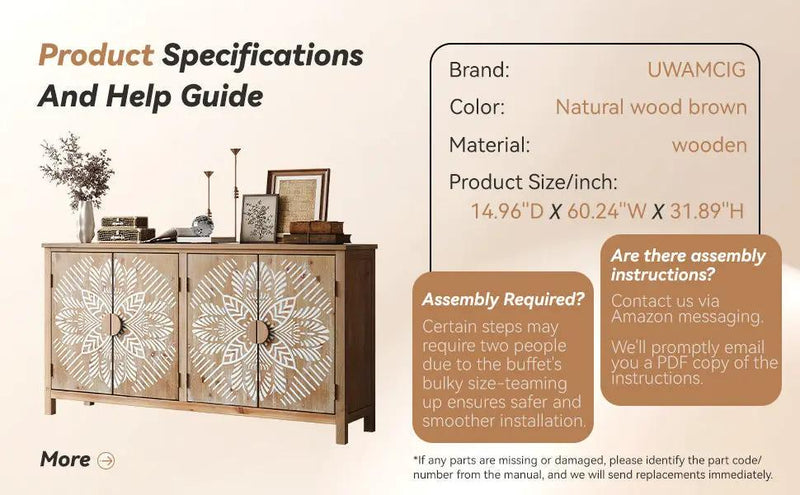 60" Wood Accent Cabinet with 4 Doors Brown and Antique White by HouseOfZazla