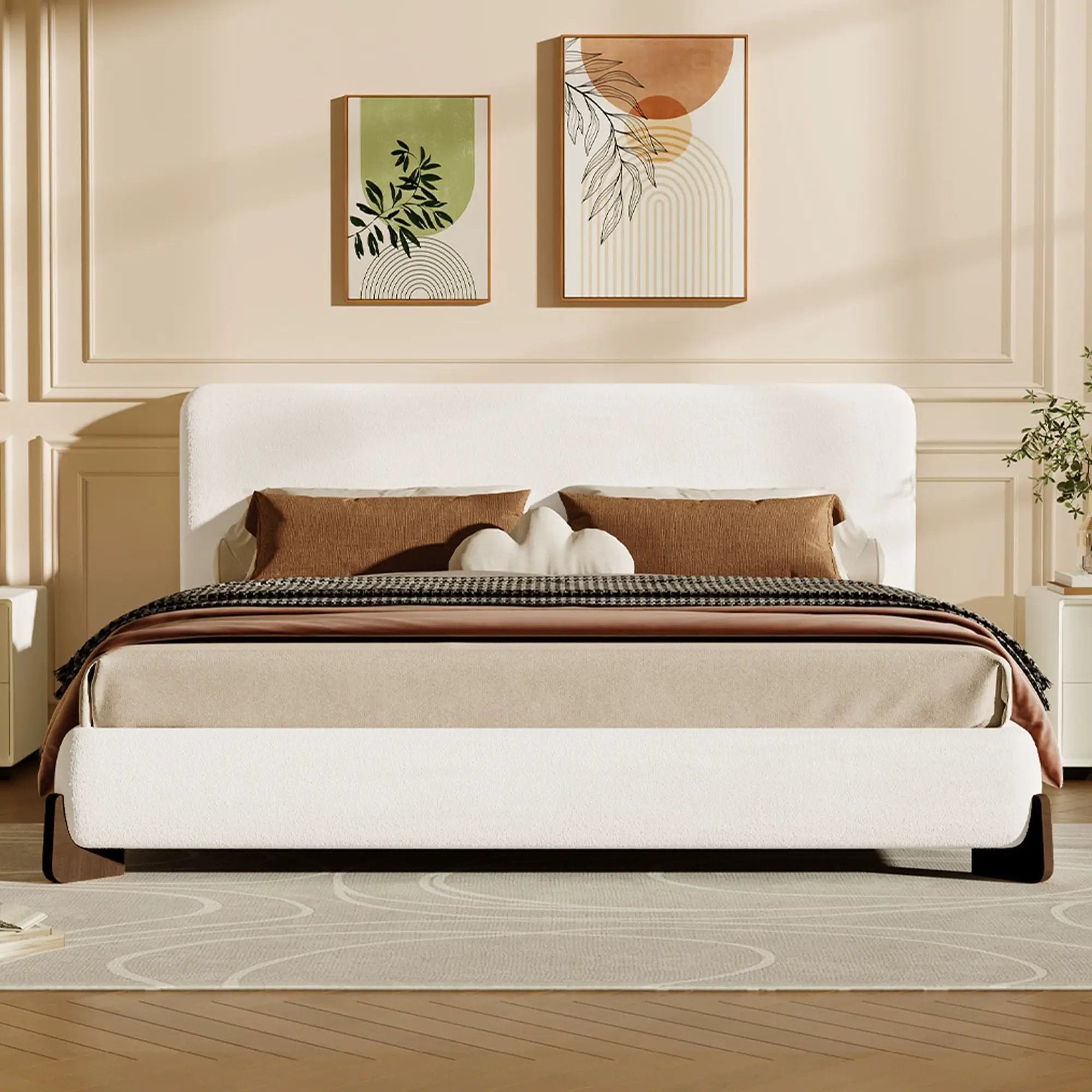 Elegant Boucle Upholstered Bed With Solid Wood Legs by HouseOfZazla