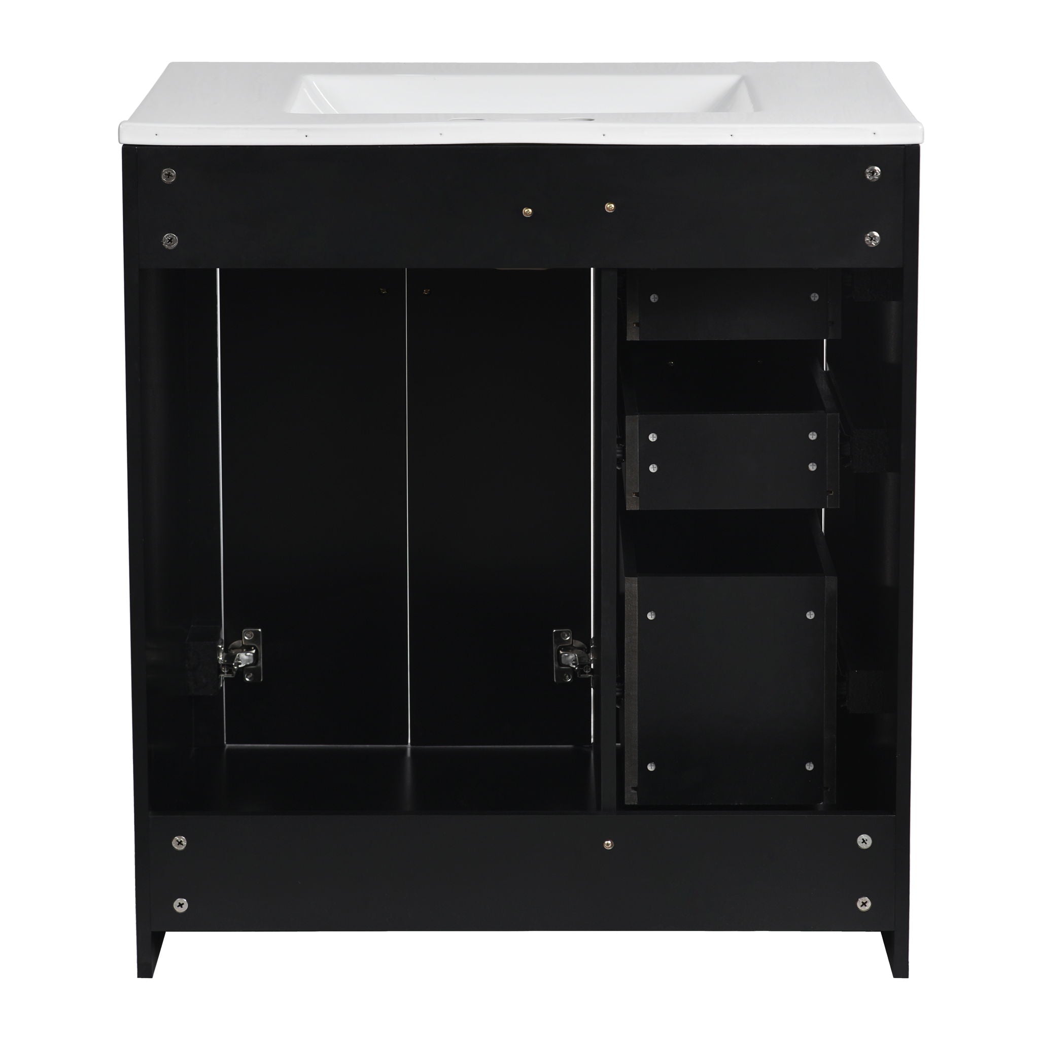 Ceramic Sink Combo, Freestanding Vanity Set With 3 Drawers & Soft Closing Doors by HouseOfZazla
