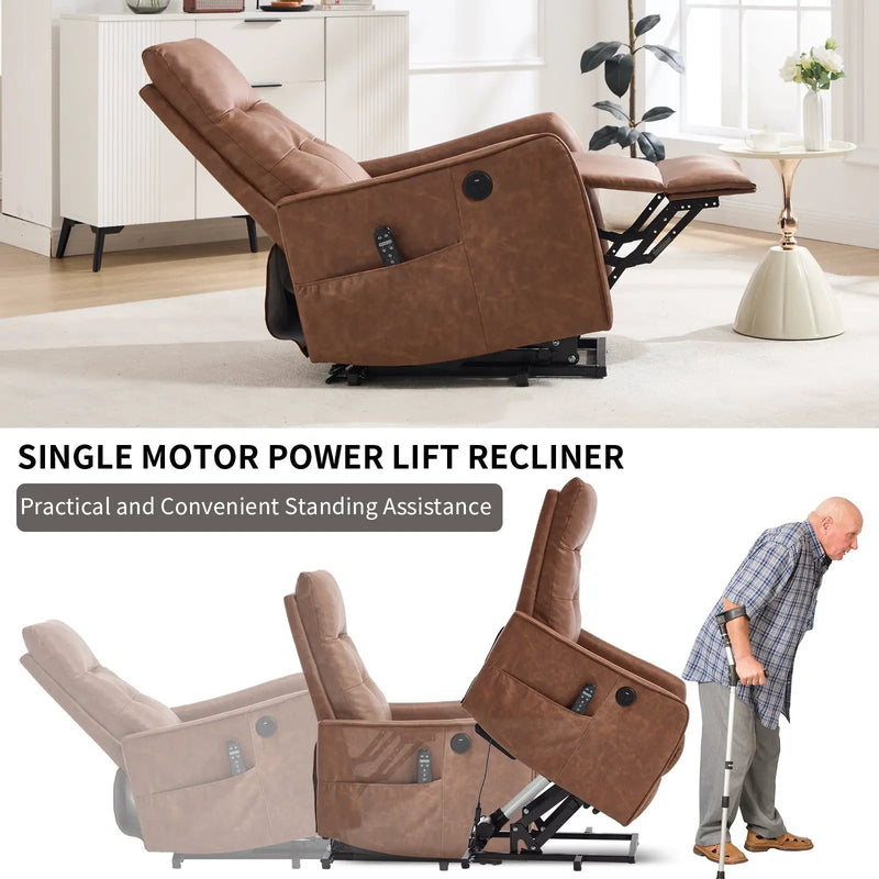 Brown PU Single Motor Power Lift Recliner Chair by HouseOfZazla