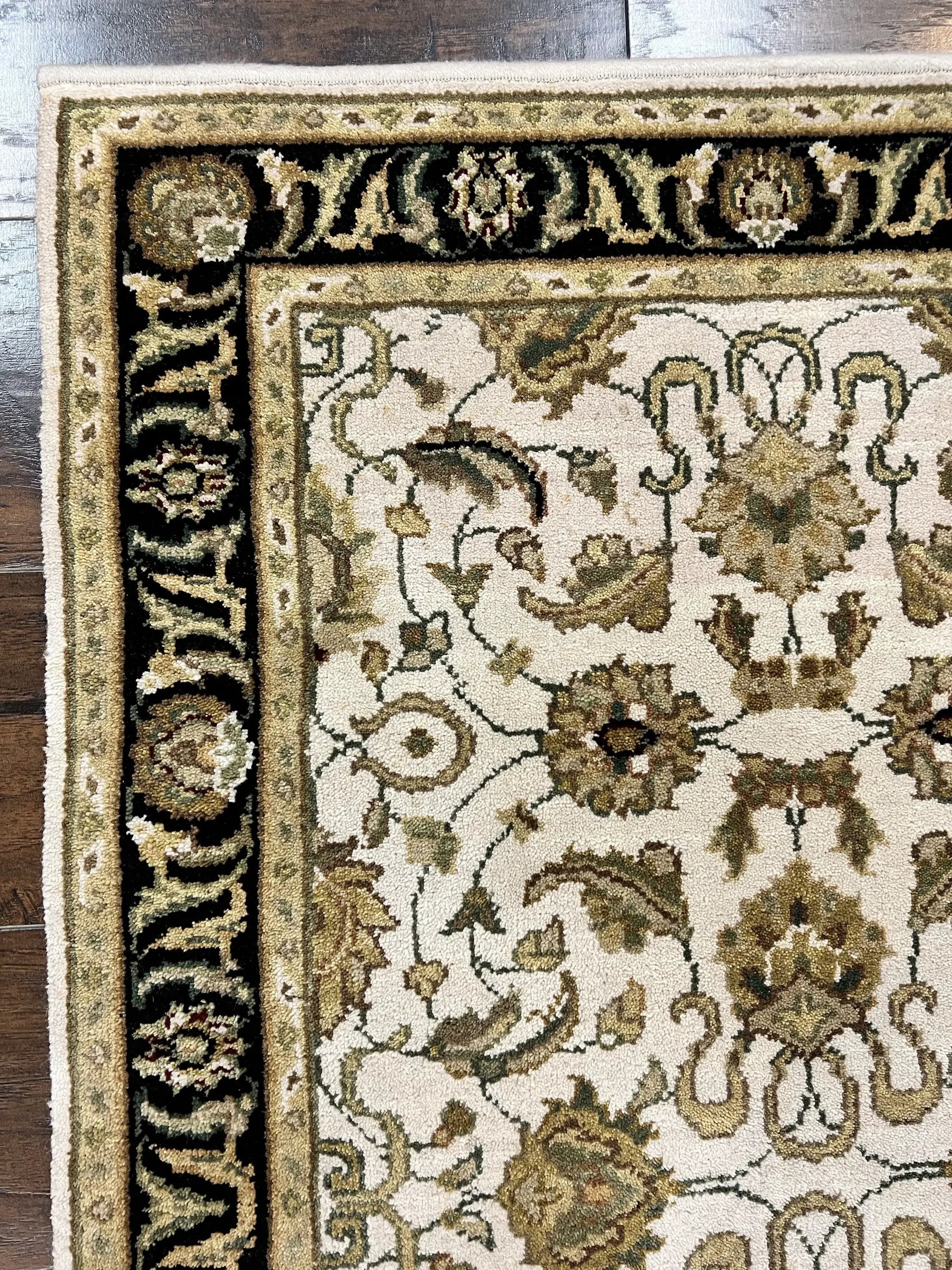 Small Indo Mahal Rug 2.5 x 4, Wool Indian Oriental Carpet, Hand Knotted Handmade Vintage Traditional Rug, Beige Tan Black by Jewel Rugs