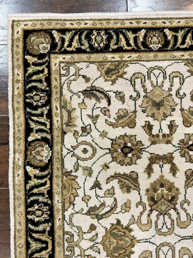 Small Indo Mahal Rug 2.5 x 4, Wool Indian Oriental Carpet, Hand Knotted Handmade Vintage Traditional Rug, Beige Tan Black by Jewel Rugs
