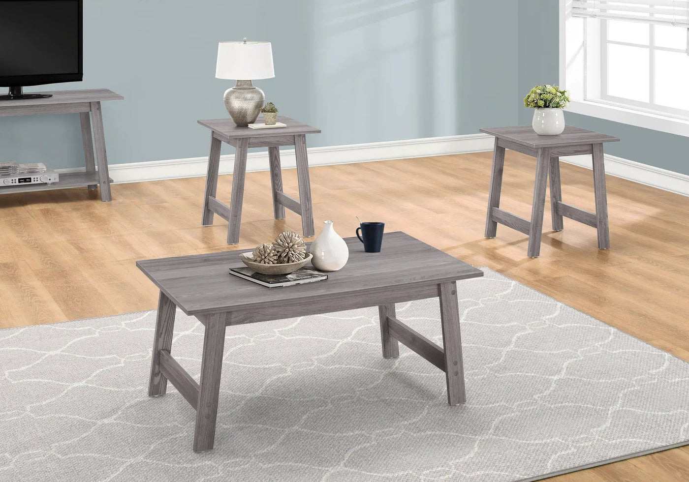 Table Set, Coffee, End, Side, Accent, Living Room Transitional (Set of 3) by Unique Piece Furniture