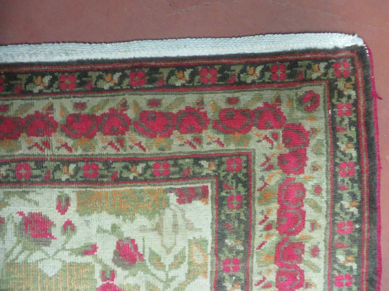 5' X 6' Antique Handmade India Floral Oriental Wool Rug Roses Flowers Traditional Contemporary Design by Jewel Rugs