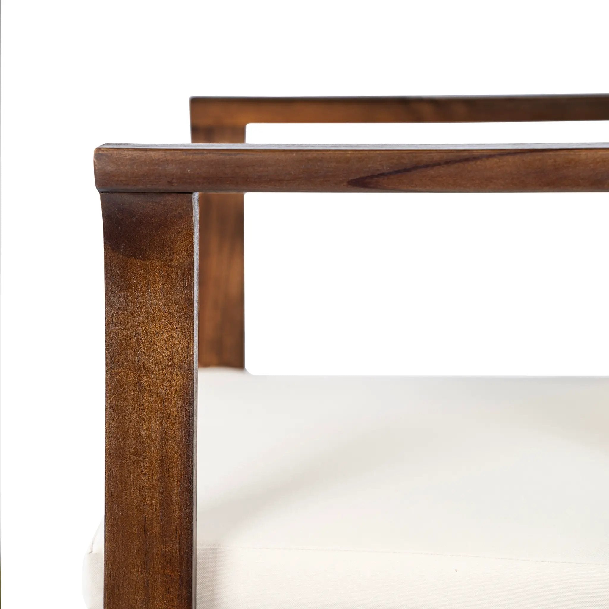 Outdoor Dining Chair Set of 2 with Curved Acacia Wood Arms, Brown Finish and Cream Cushions by HouseOfZazla