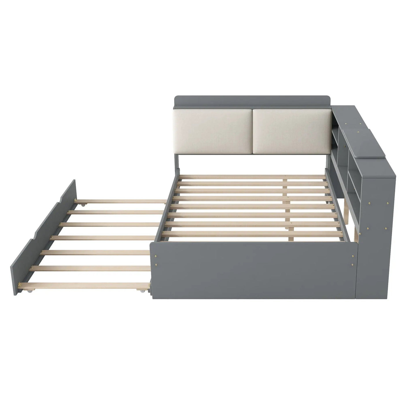 Platform Bed With Trundle, Shelves, And Storage Headboard by HouseOfZazla