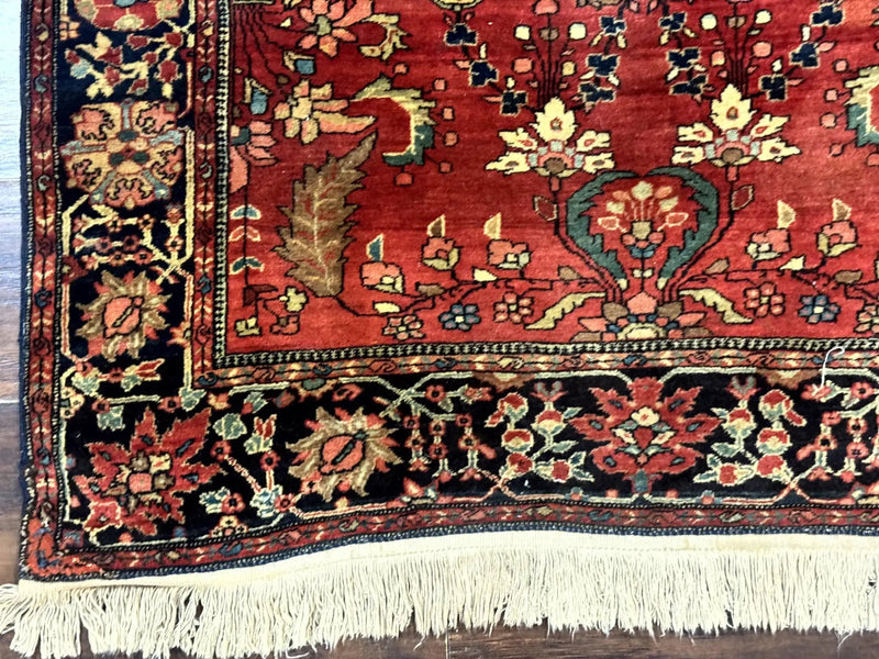 Antique Persian Farahan Sarouk Rug 3.6 x 5, Red, Floral, Traditional Rug, Fine 210 KPSI by Jewel Rugs