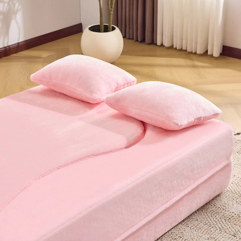 71-Inch Folding Sofa Bed in Pink Chenille with High-Density Foam by HouseOfZazla