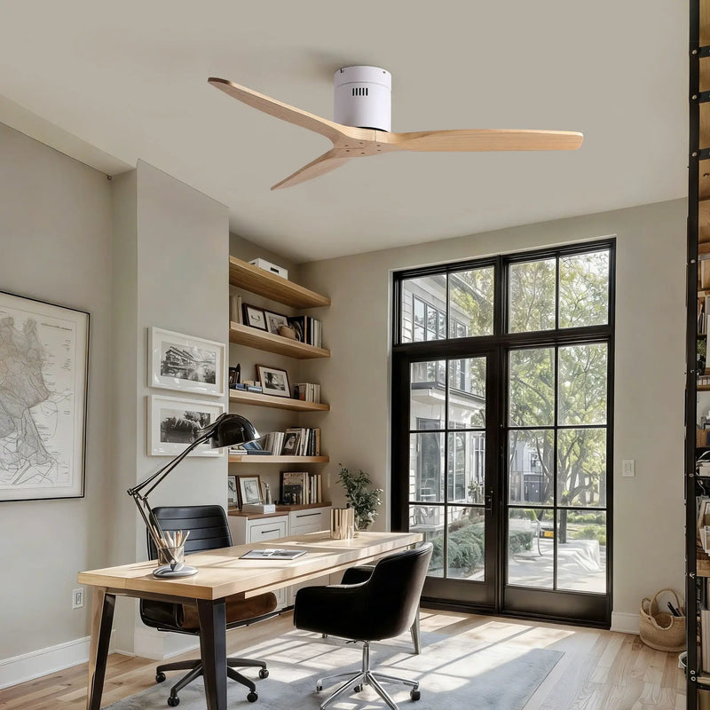 Low Profile Flush Ceiling Fan Without Light - Matte White / White by Unique Piece Furniture