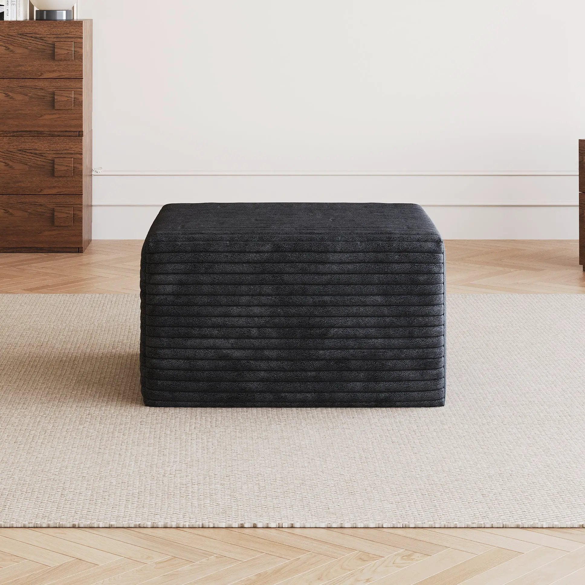 Black Plush Corduroy Sofa Ottoman - No Assembly Required by HouseOfZazla
