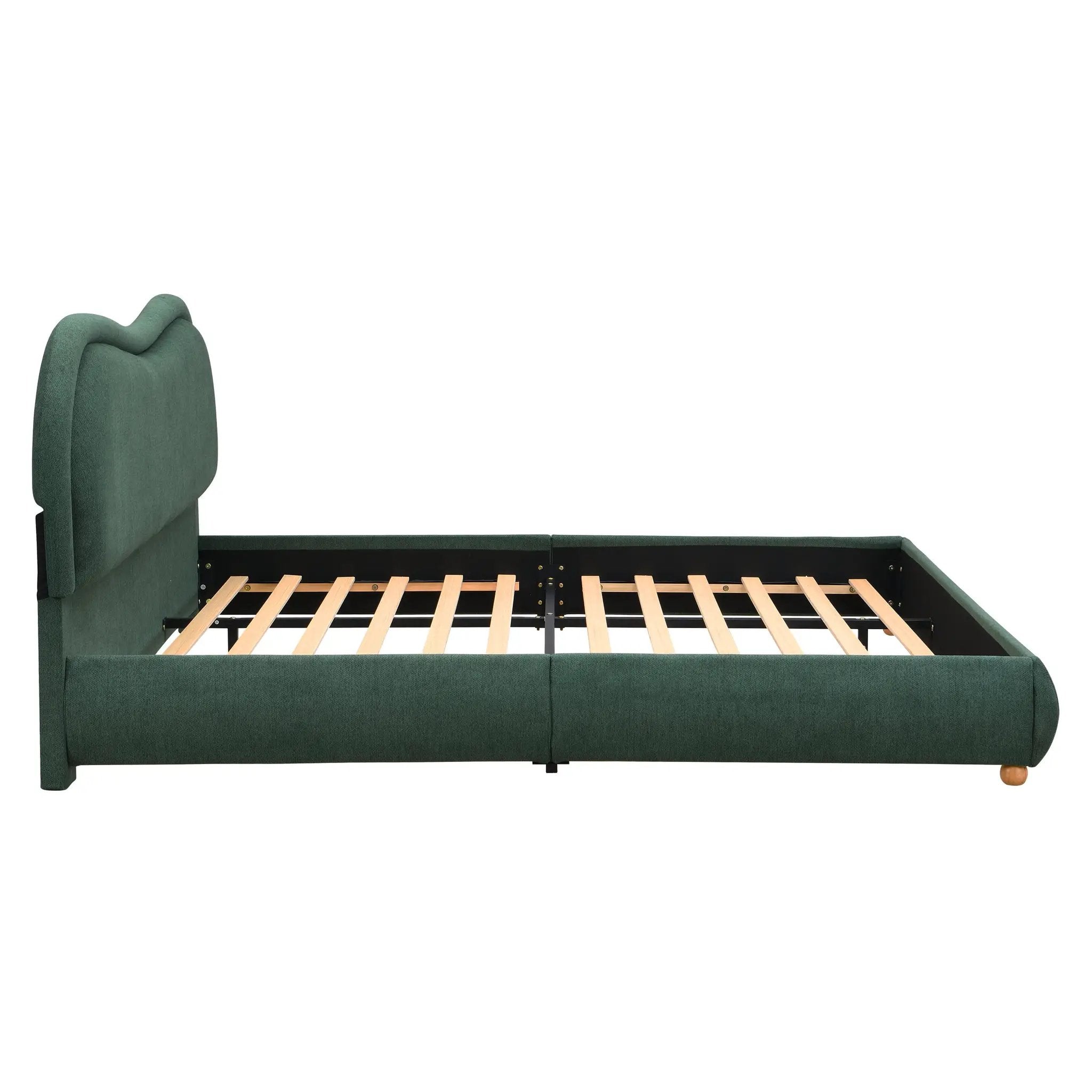 King Size Upholstered Platform Bed Frame with Rounded Corners by HouseOfZazla