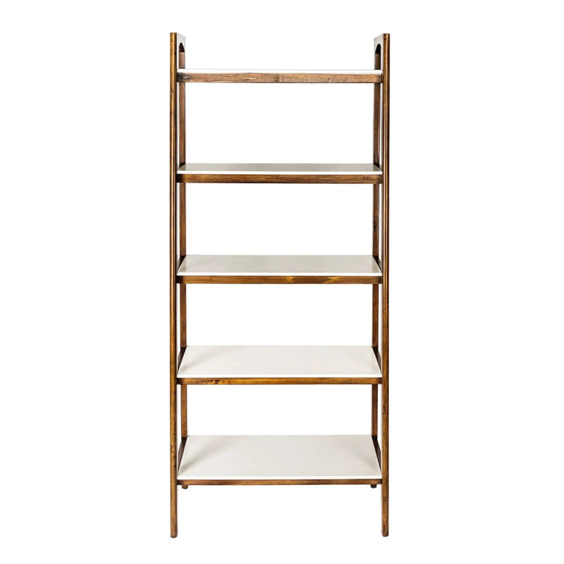Mid - Century Design 5 Shelf Bookcase - Off White / Pecan by HouseOfZazla