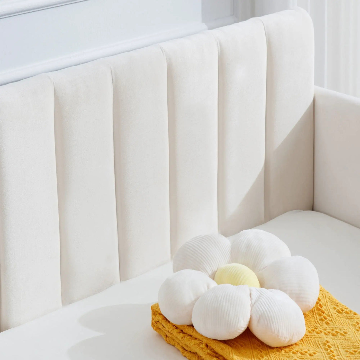 Elena - Boucle Upholstered Daybed, Ribbed Tufted Backrest by HouseOfZazla