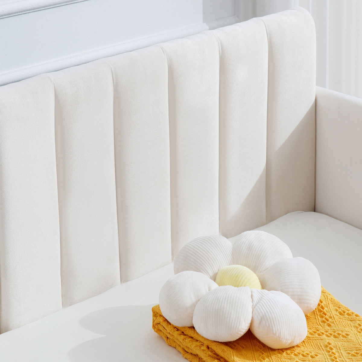 Boucle Upholstered Daybed with Ribbed Tufted Backrest - Twin, photo 25 of 26