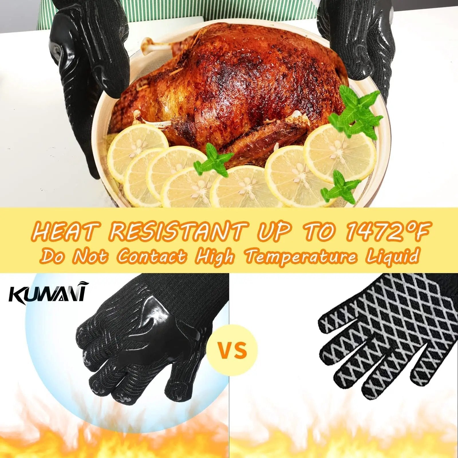 BBQ Gloves 1472°F Heat Resistant Fireproof Oven Mitts by HouseOfZazla