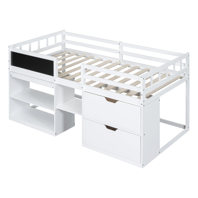 Low Loft Bed With Rolling Desk, Shelf And Drawers by HouseOfZazla