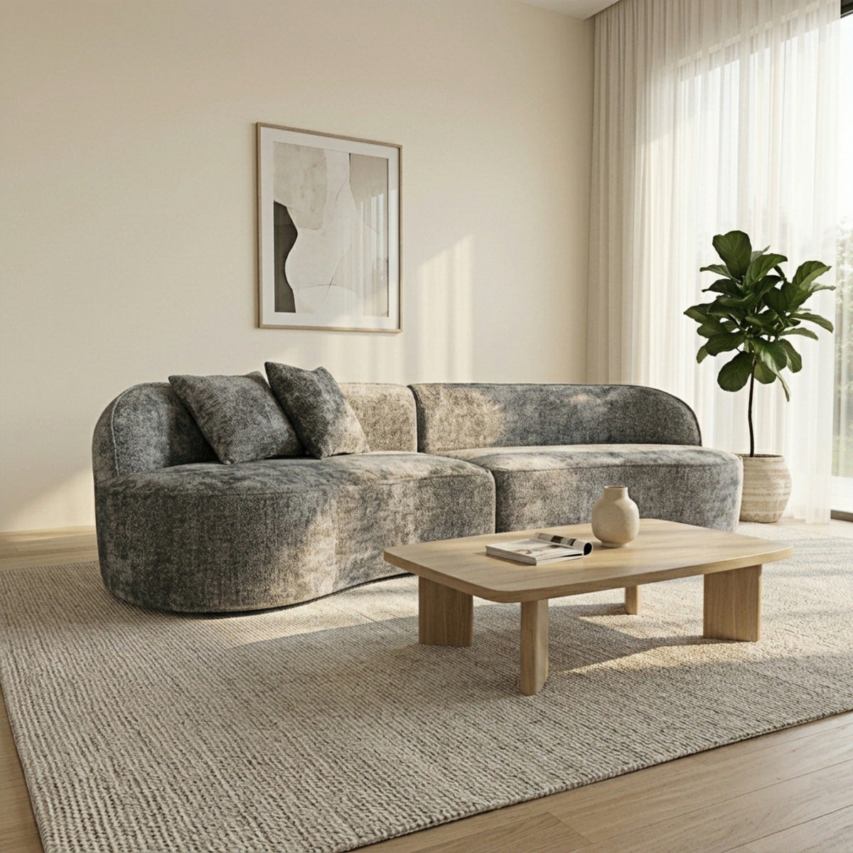Curved Chenille Fabric Sectional Sofa with High-Density Foam - Dark Grey, Beige White, Dark Green, photo 5 of 10
