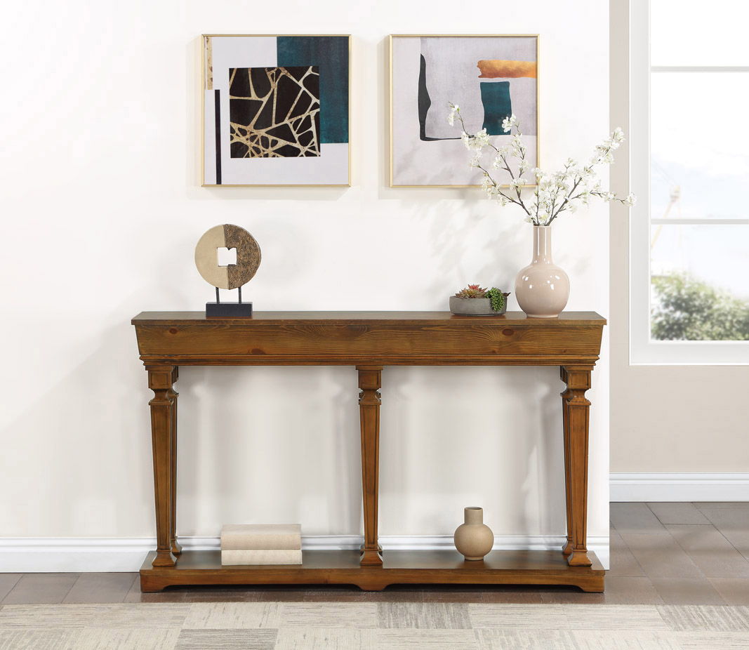 Garrison Wooden Console Table with Base Shelf - Light Brown