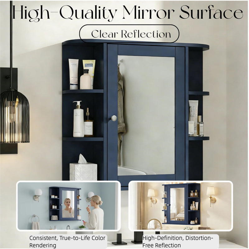 Bathroom Wall Storage Cabinet With Mirror And Adjustable Shelf, 6 Open Shelves by HouseOfZazla