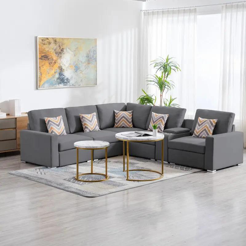 Nolan - Fabric 6 Piece Sectional Sofa With Pillows And Interchangeable Legs by HouseOfZazla