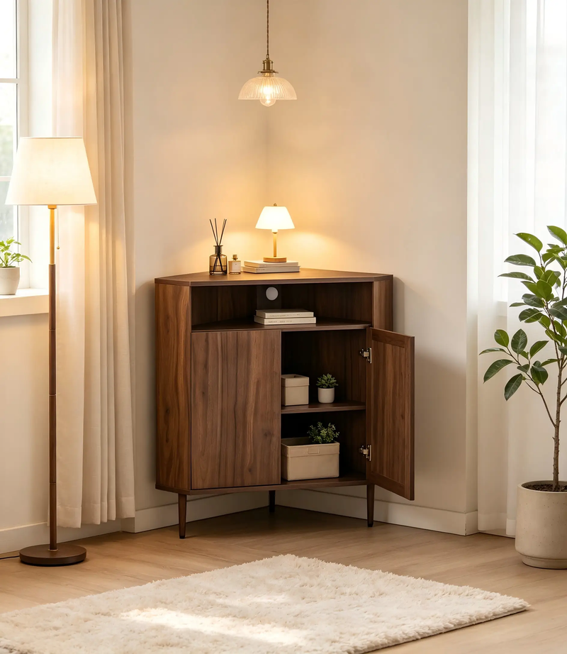 Modern Narrow Wooden Corner Storage Cabinet by HouseOfZazla