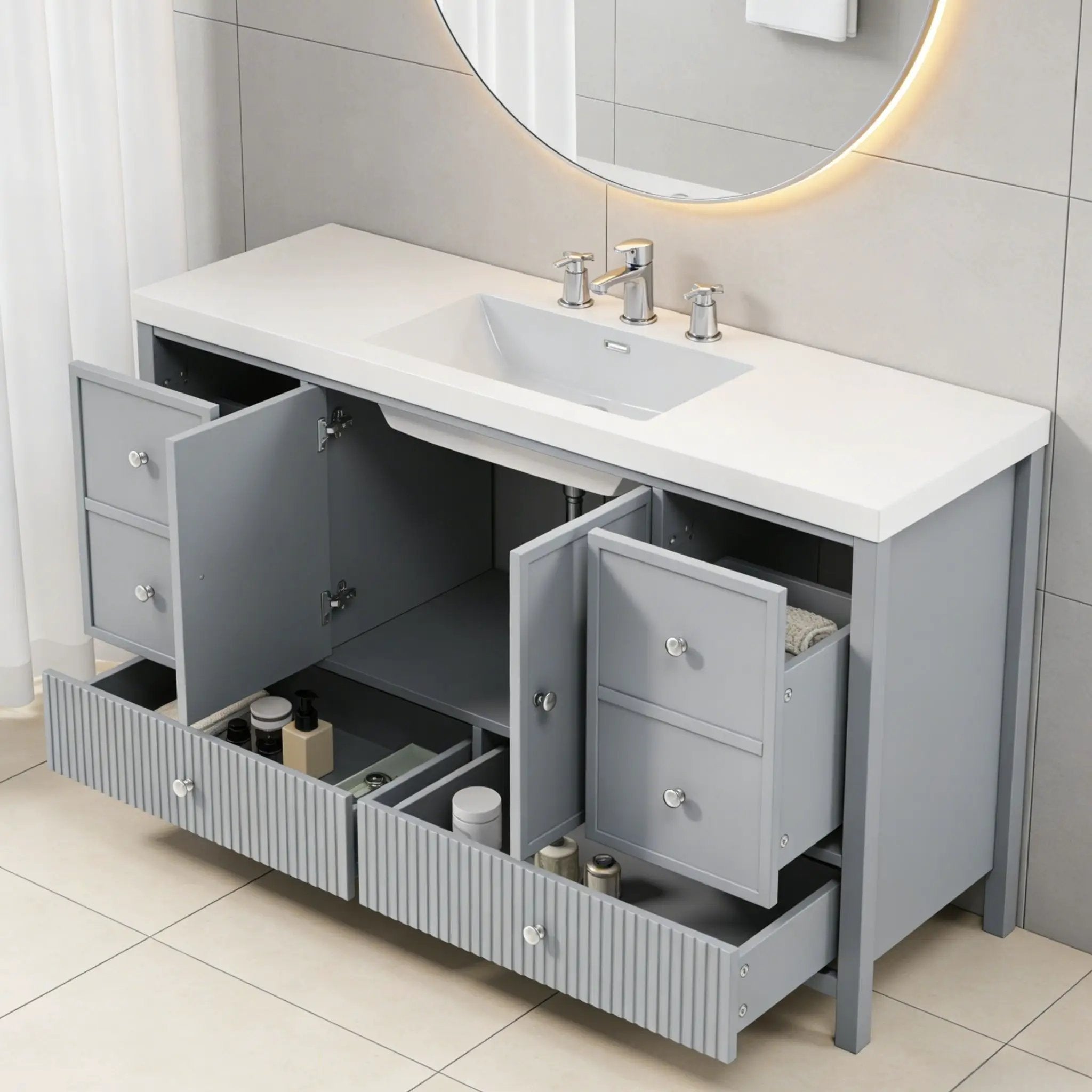 Bathroom Vanity With Separate Sink, Soft Close Doors And 4 Drawers by HouseOfZazla