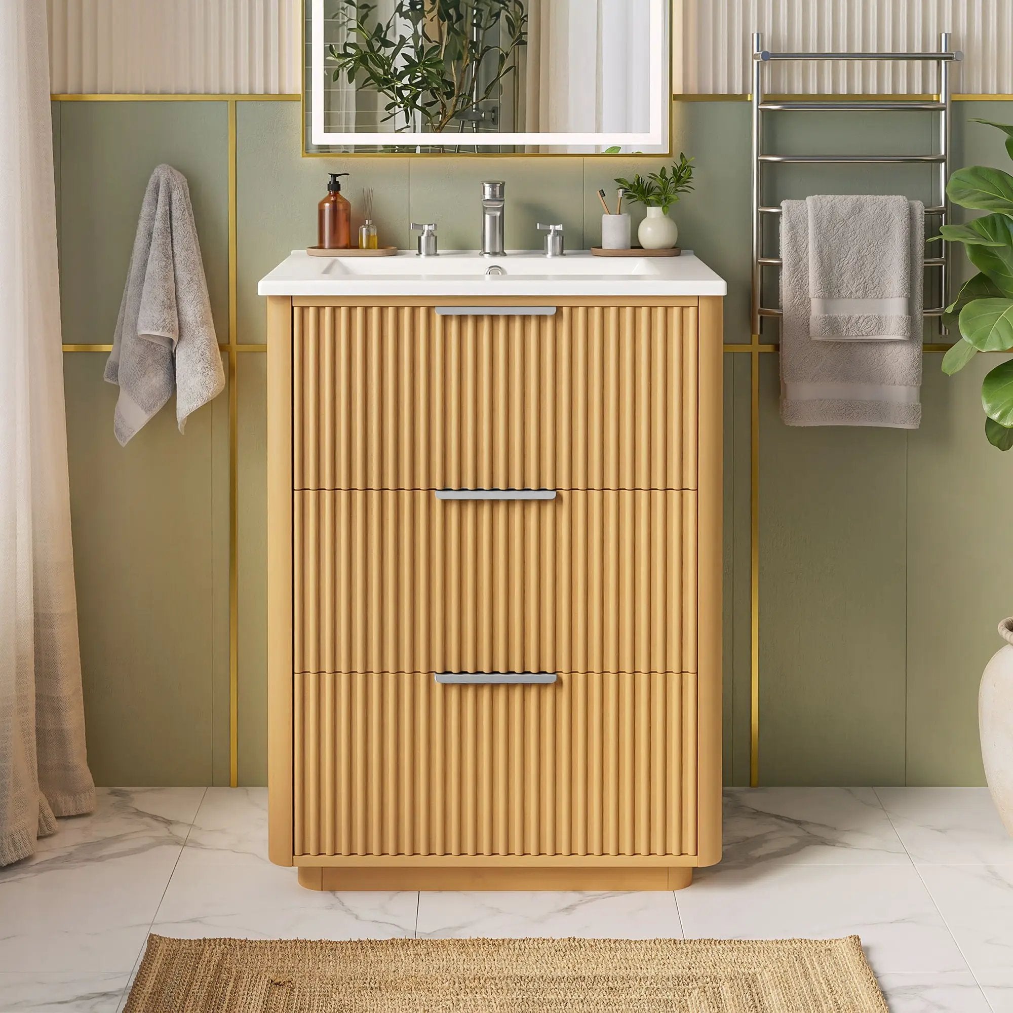 Bathroom Vanity With Sink, Open Shelf & Closed Storage - Natural Wood by HouseOfZazla