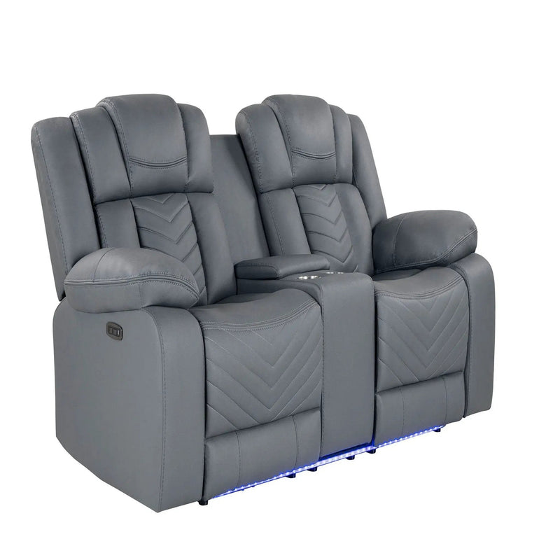 Raize - 10 Power Console Reclining Loveseat With LED - Gray by Unique Piece Furniture