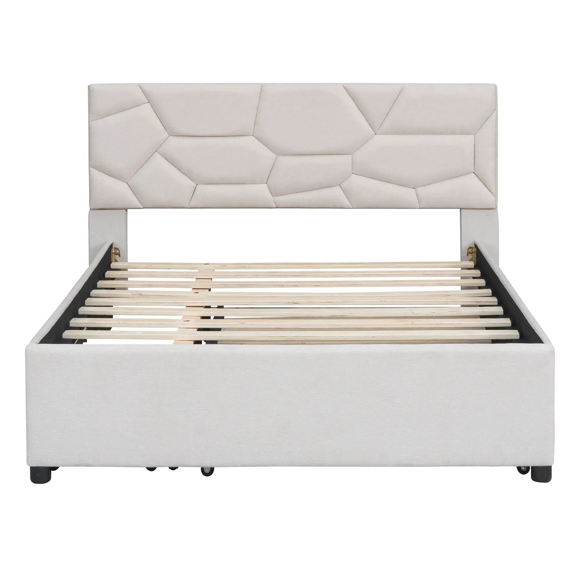 Upholstered Platform Bed With Brick Pattern Headboard And Twin Long Size Trundle by Unique Piece Furniture