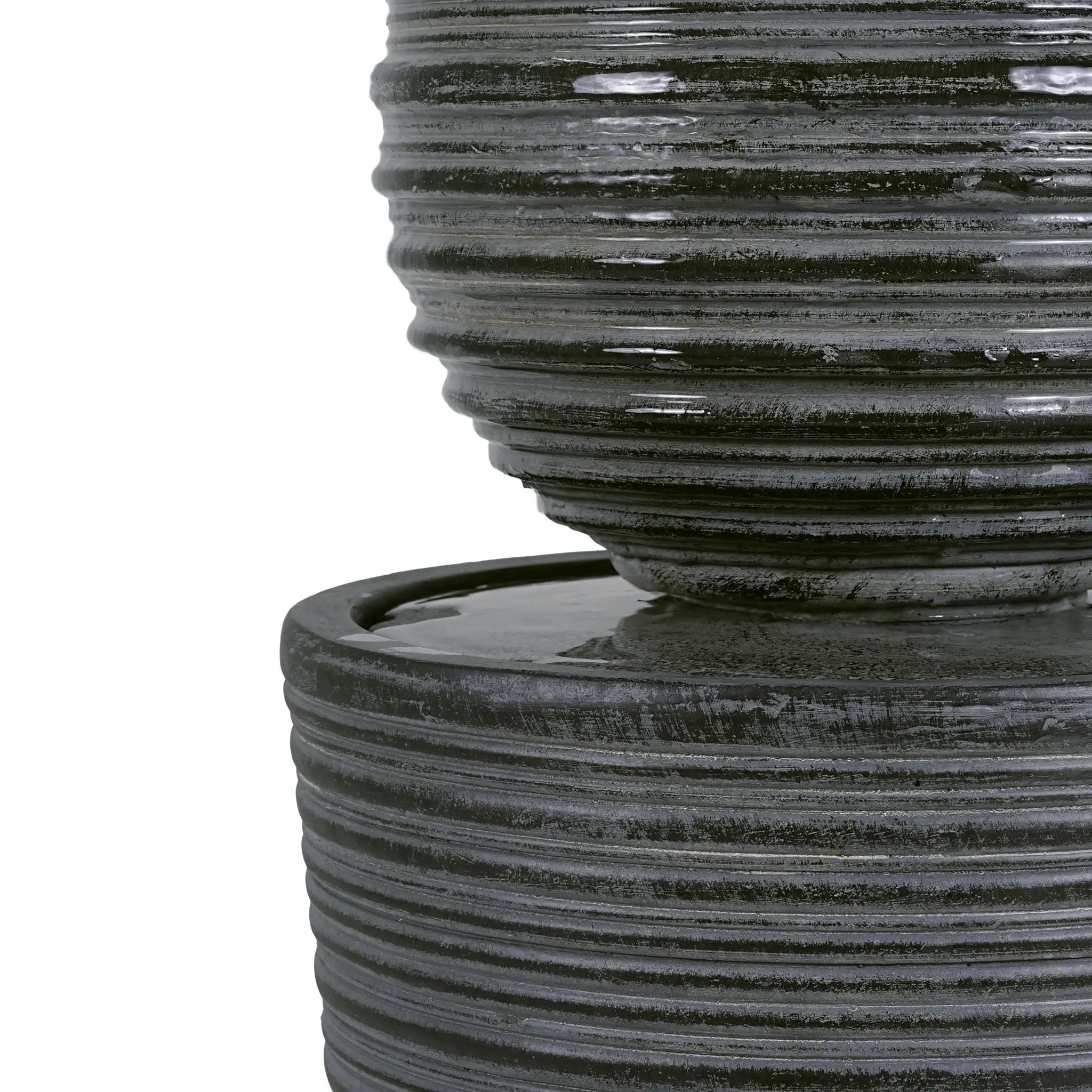 31.5" Tall Striped Column Fountain With LED Light Design For Outdoor Spaces - Gray by HouseOfZazla