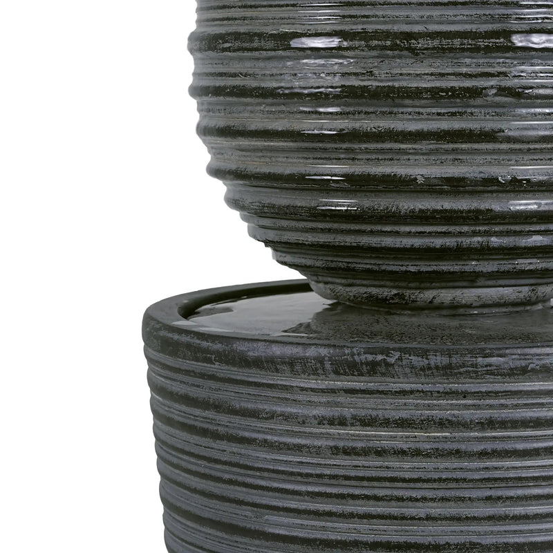 31.5" Tall Striped Column Fountain With LED Light Design For Outdoor Spaces - Gray by HouseOfZazla