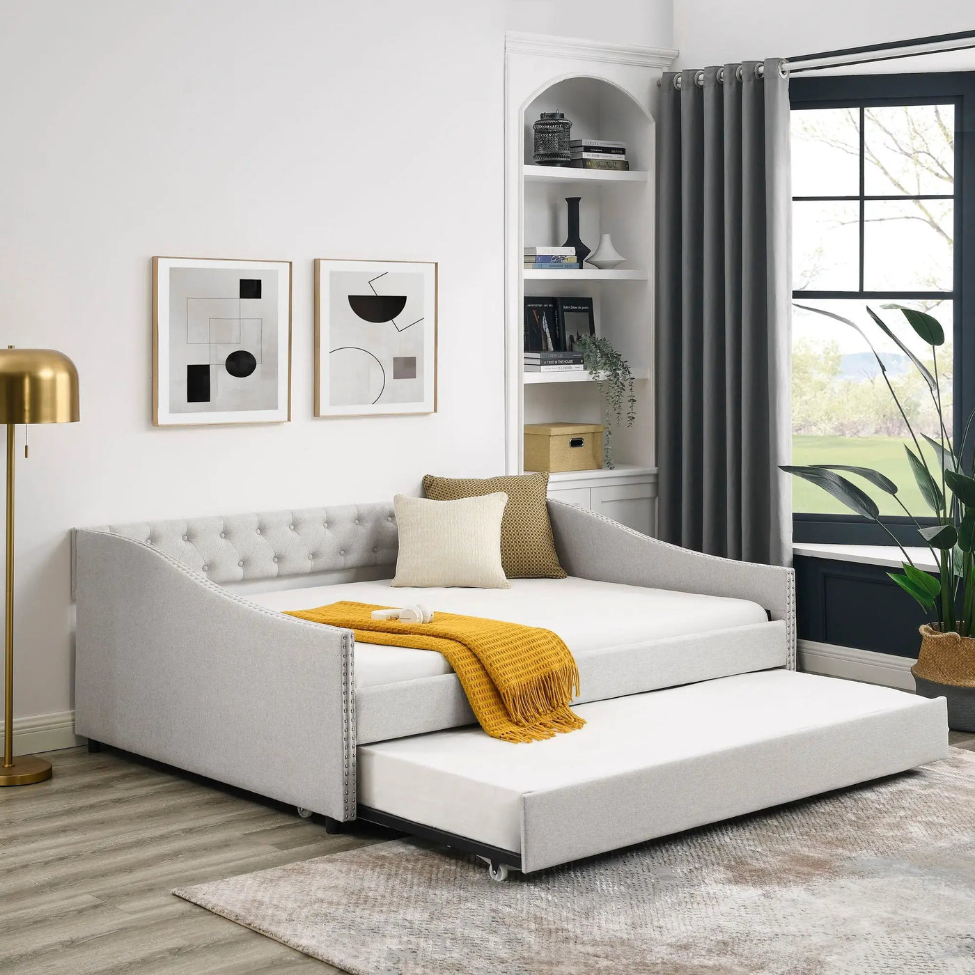 Upholstered Tufted Daybed With Drawers, Waved Arms by HouseOfZazla