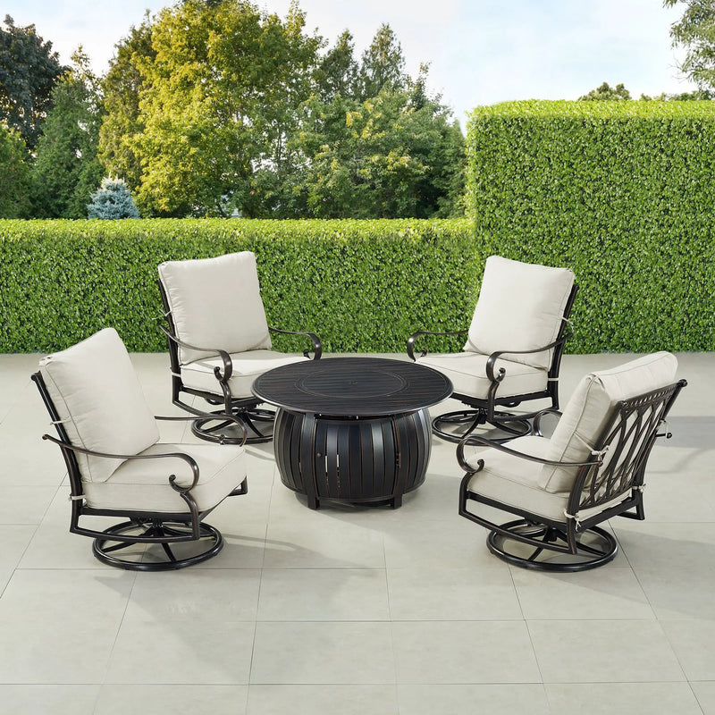 Black Aluminum Fire Table Set with Four Club Chairs by Sharicks