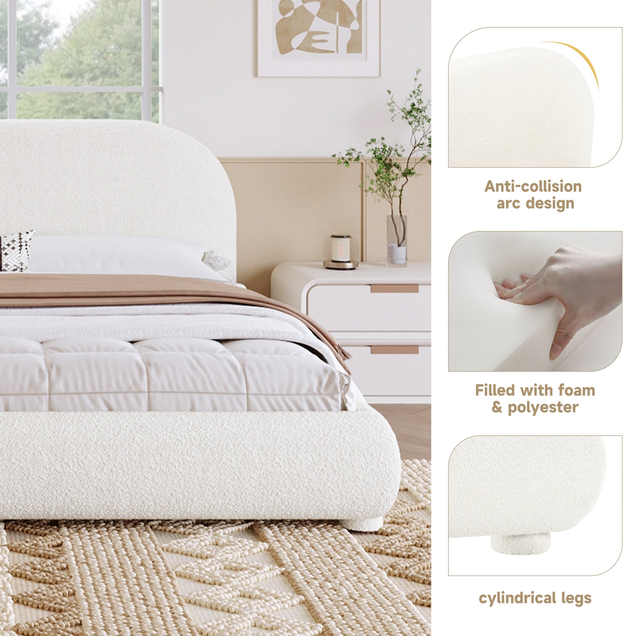 Cream Style Fabric Upholstered Bed, Simple Modern Bedroom King by HouseOfZazla