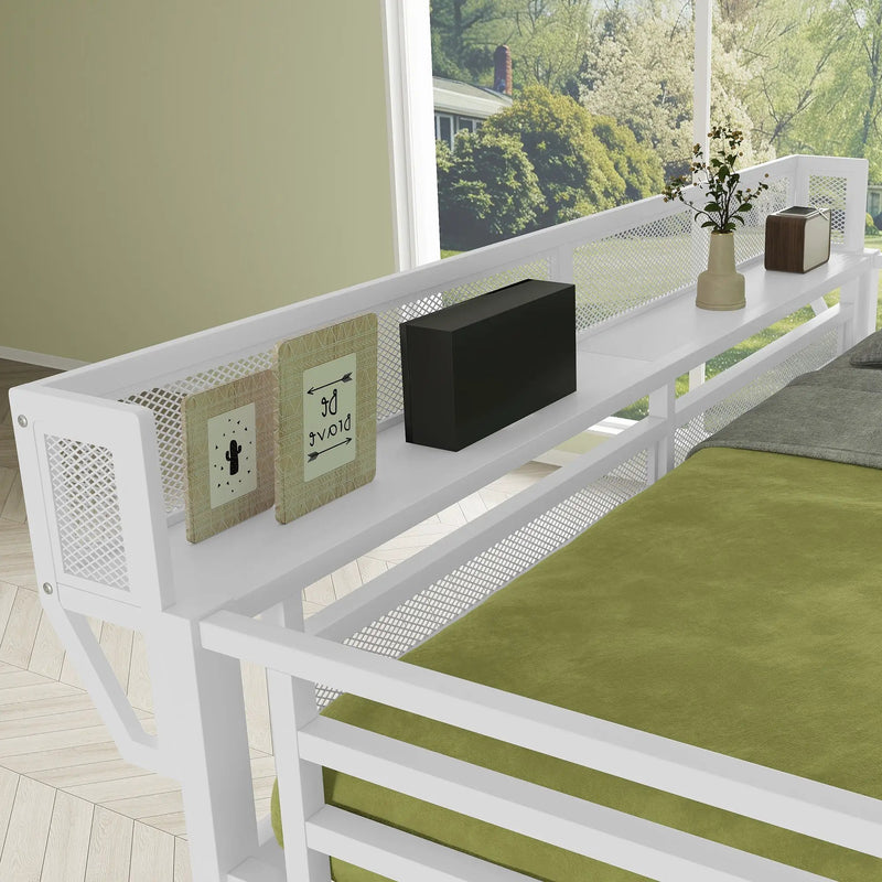 Queen Size Loft Bed with Stairs, Metal Queen Loft Bed with Storage Shelves by HouseOfZazla