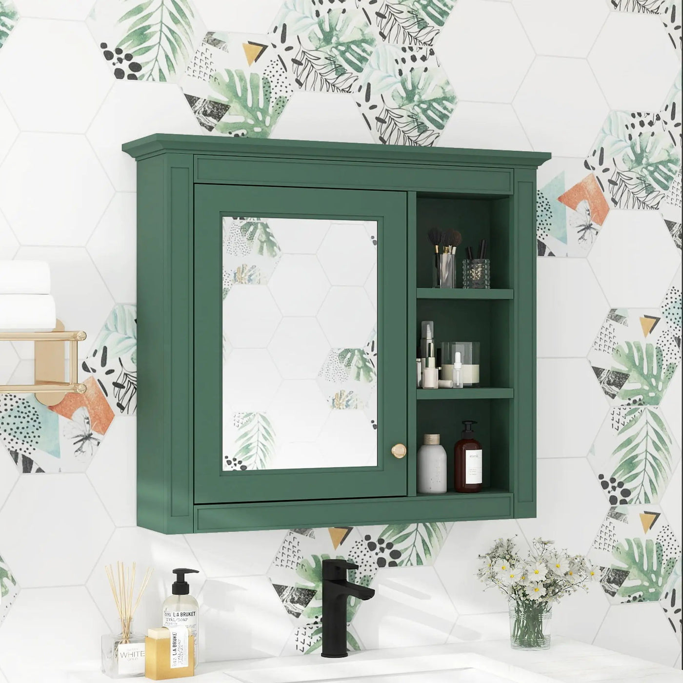 Wall Mounted Medicine Cabinet With Mirror and 3 Open Shelves by HouseOfZazla