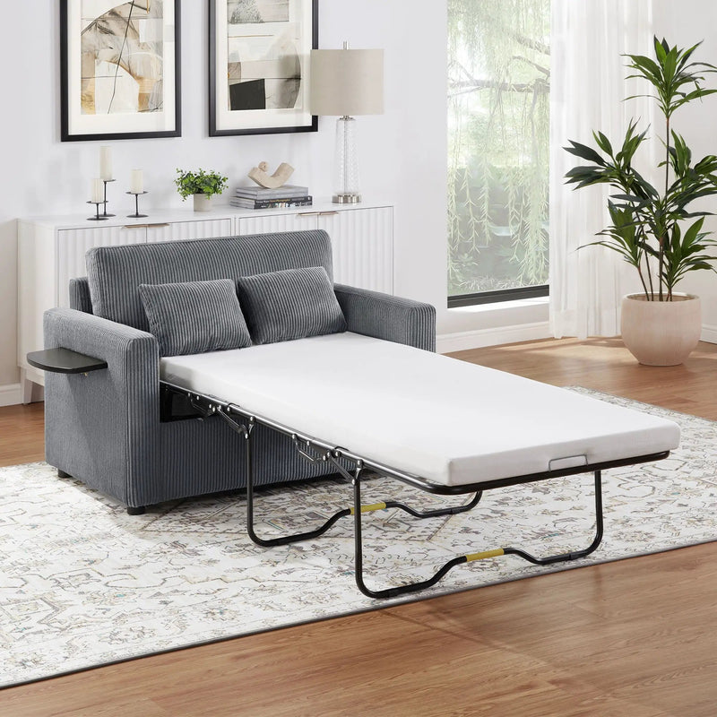Sleeper Sofa With Foldable Mattress, USB Ports, Side Table & Storage Pocket by HouseOfZazla