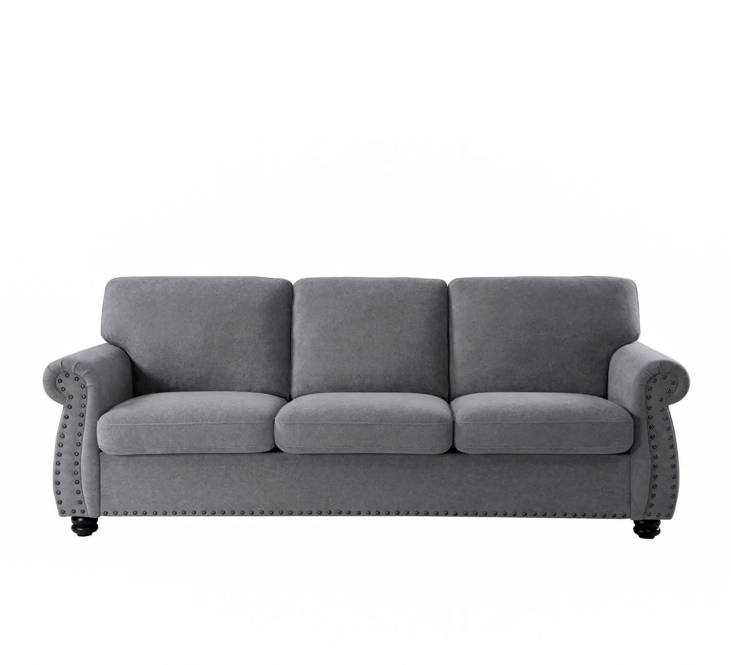 Soft Sofa, Upholstered 3 Seater Couch With High Density Foam, Loose Back Cushions And Turned Legs by HouseOfZazla