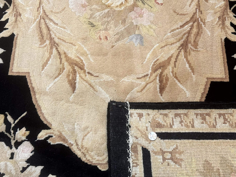 Chinese Aubusson Rug 6x9, Wool Pile, Black, Floral, Elegant by Jewel Rugs