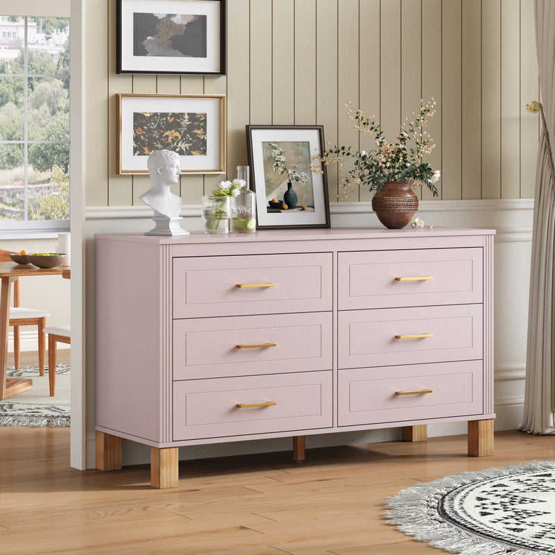 6-Drawer Double Dresser , Modern Storage Cabinet with Metal Handles & Solid Wood Legs, Dresser Drawer Organizer for Kids Bedroom, Heavy-Duty Wooden Dresser with Pre-Installed, photo 2 of 10