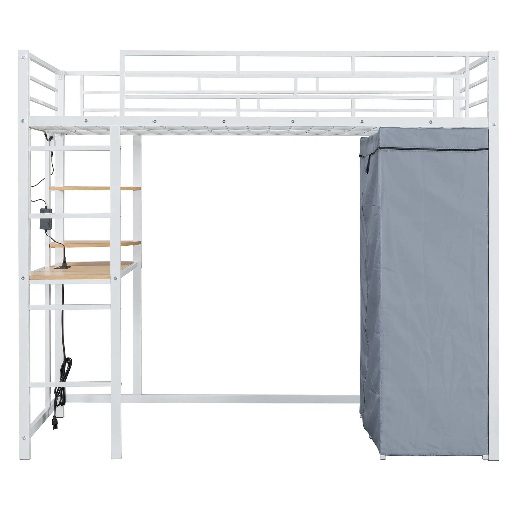 Loft Bed With Desk, Shelves, Power Outlet, LED Light And Wardrobe by Unique Piece Furniture