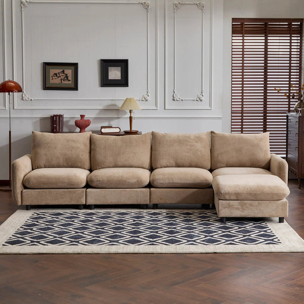 130 in. Oversize 5-Piece Modular Velvet Sectional Sofa with Ottoman
