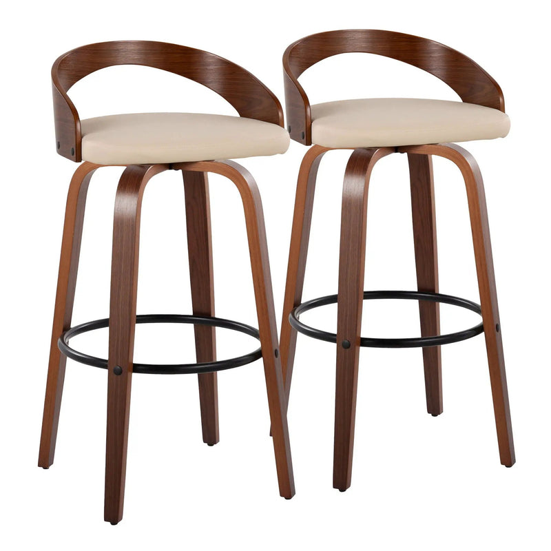 Grotto - Mid Century Modern Fixed Height Barstool & Swivel With Round Footrest (Set of 2) by HouseOfZazla