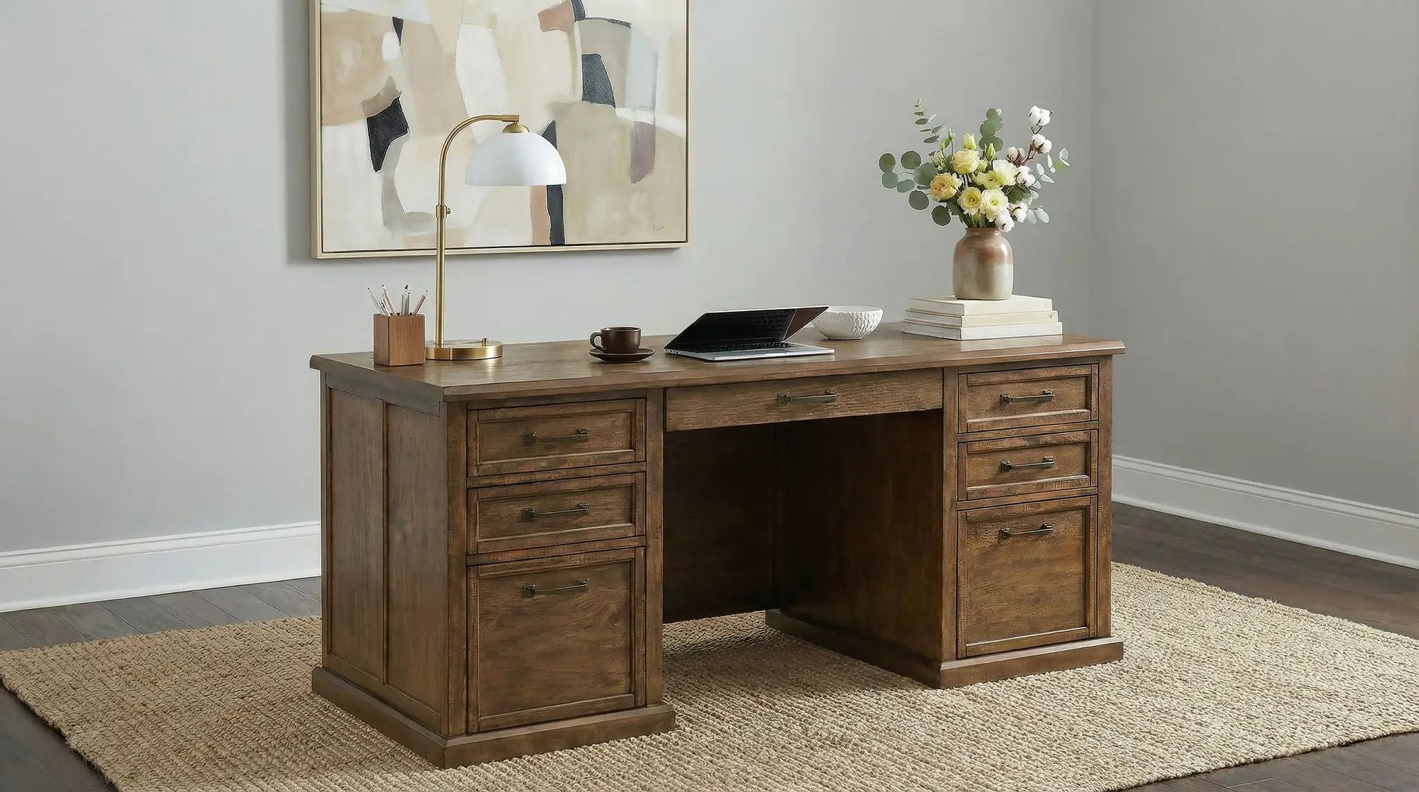 Altidore 68-inch 7-drawer Executive Home Office Desk Distressed Brown by Unique Piece Furniture