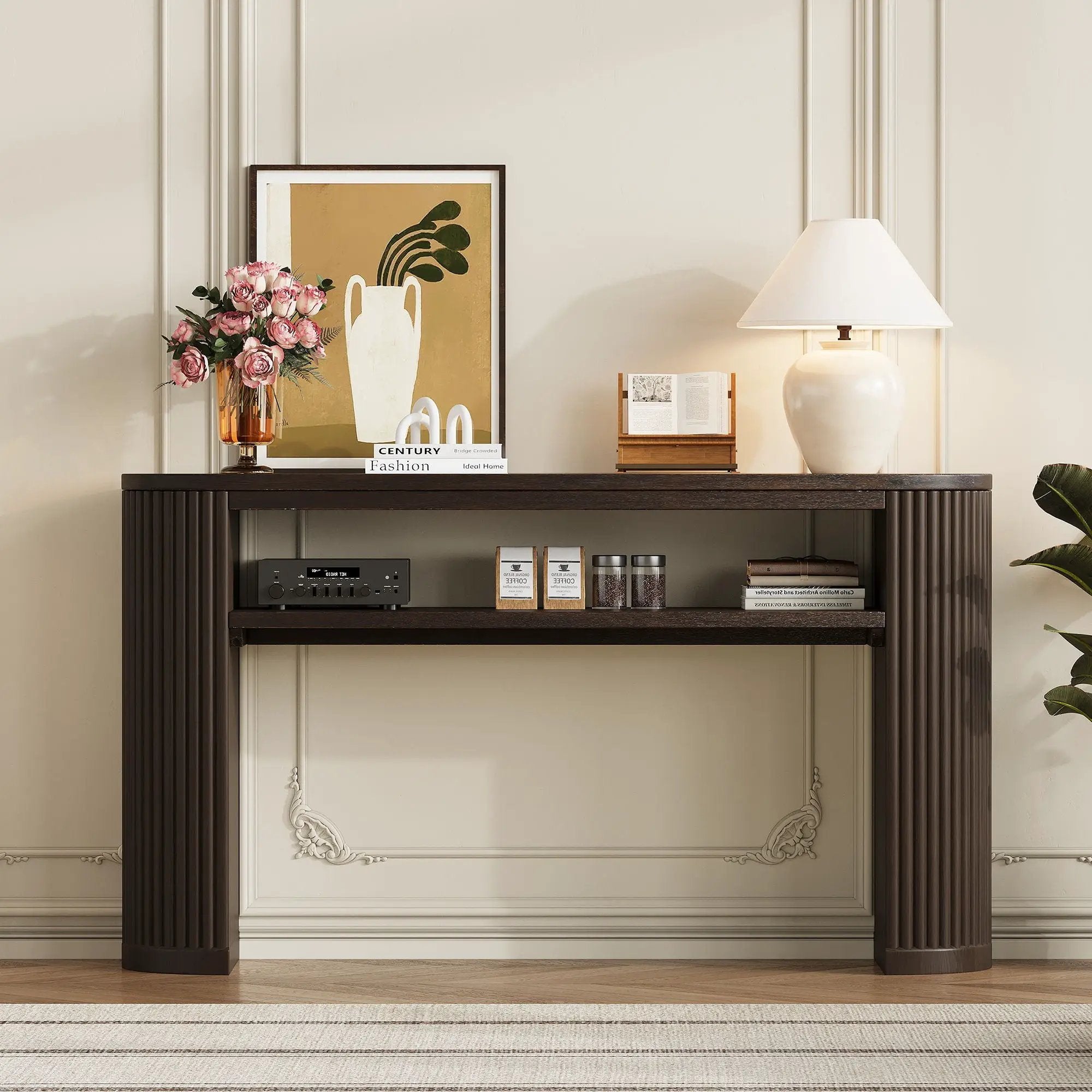 Console Table With Fluted Legs, Open Shelf by Unique Piece Furniture